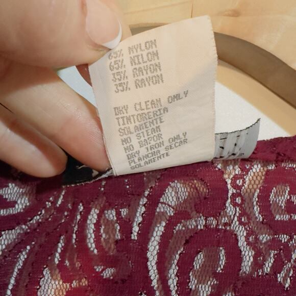 Vintage All That Jazz Burgundy Lace Maxi Dress Slip Set V-Neck Long Sleeve 7/8 - Picture 7 of 10